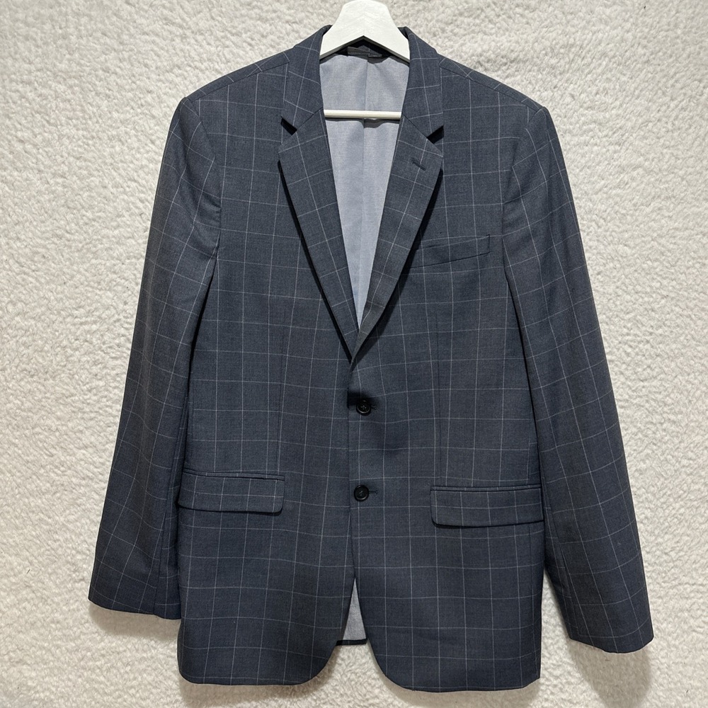 Banana Republic Men's Blazer Jacket Size 42 Gray Tailored Slim‎ Fit Windowpane